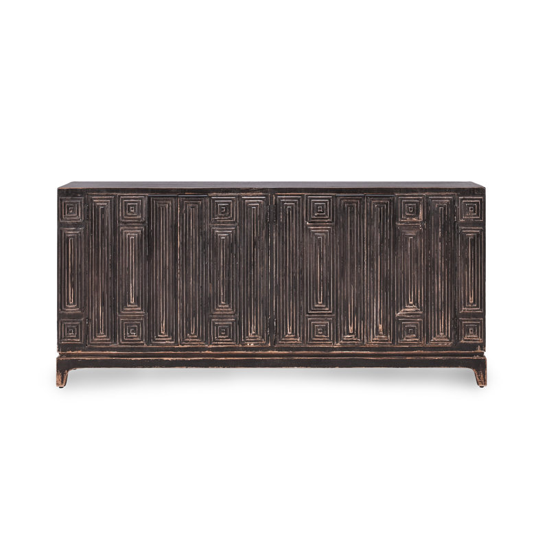 Iza Black Reclaimed Pine Wood Sideboard Buffet with Carved Doors