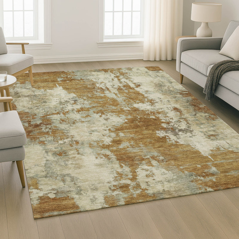 Tapis abstrait lavable à la machine de qualité supérieure Mayfield AMF2066, Terracotta, 2 pi 6 po x 3 pi 10 po