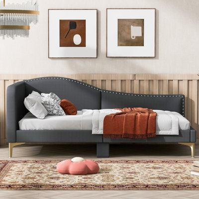 Upholstered Daybed With Headboard And Armrest, Support Legs