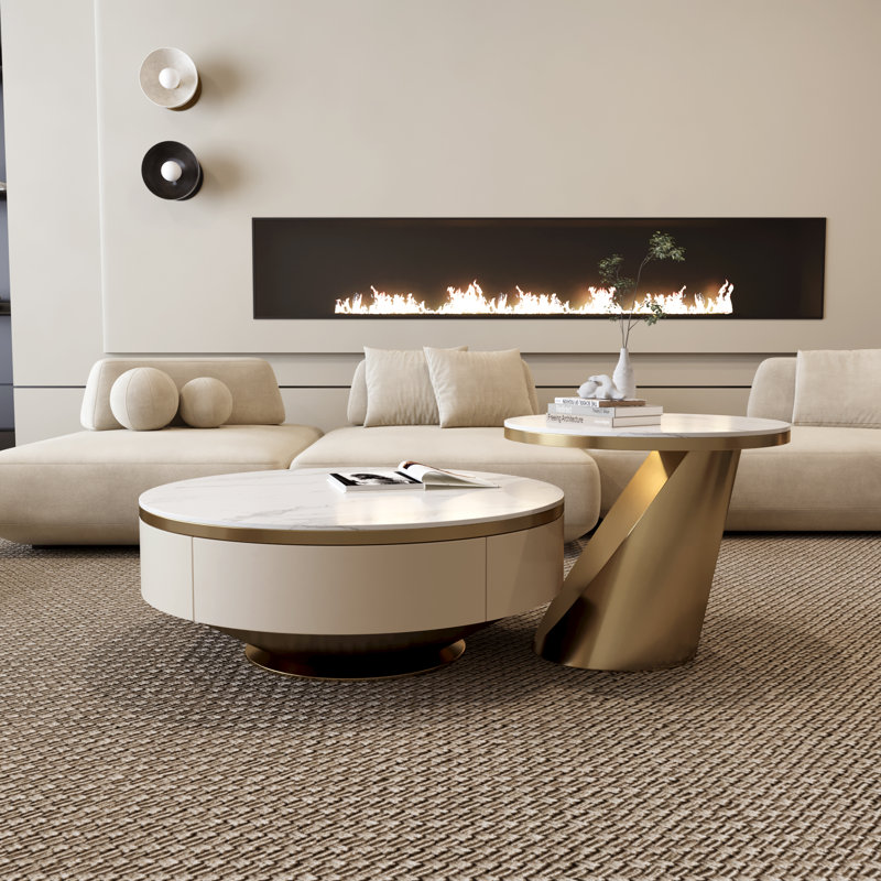 Solid Coffee Table with Storage, Gold