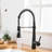 Matte Black Kitchen Sink Faucet With Pull-Down Nozzle, Single Lever Handle, Brass Material, Spot Coating, Convenient Flow Control, Fast Installation Manual