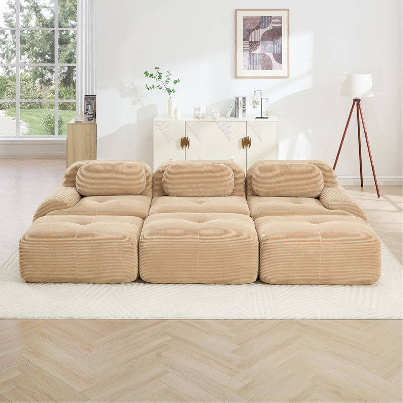 Canapé modulaire à trois places avec 3 repose-pieds en velours côtelé sans assemblage Accoudoirs courbés ultra-larges pour animaux de compagnie