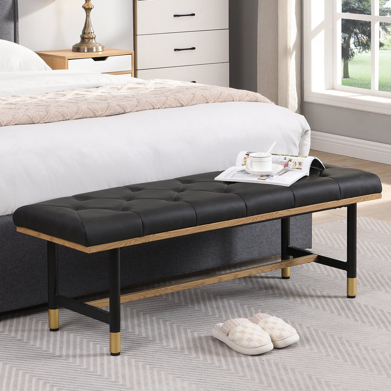 Banc rembourré en similicuir Makayla, Gris