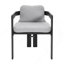 Chaise de salle à manger d'extérieur en aluminium, ensemble de 2, finition noire avec coussin gris-314018531