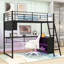Lit mezzanine en métal avec lumières DEL, bureau intégré, tablettes et garde-corps-1083336853
