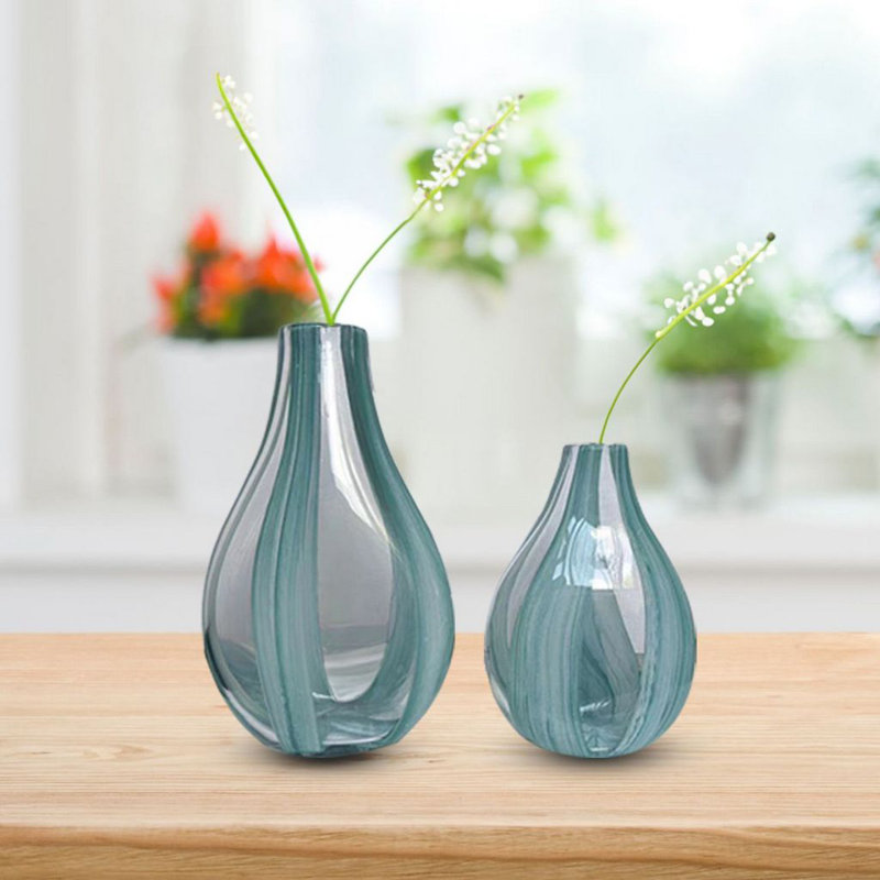 Set of 2 Handblown Glass Vases, Green