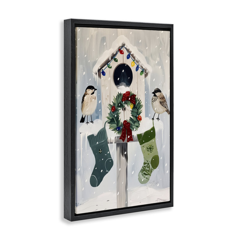 Cadre flottant Festive Christmas Birdhouse, design par Arlington Prints, Cadre flottant noir de jais, H 25 po x l 17 po