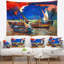Bateaux de pêche de paysage marin sous la tapisserie de ciel bleu-28504426