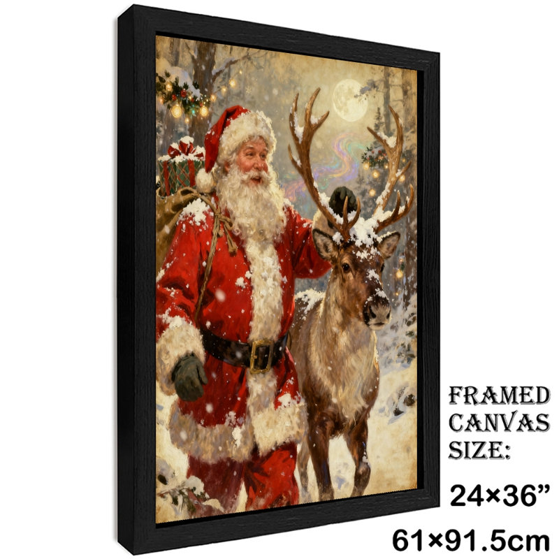 Père Noël rétro noir encadré avec art mural de style rétro, H 37 po x l 25 po