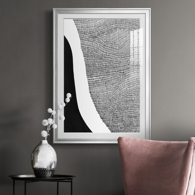 Noir et blanc abstrait I - reproduction de cadre photo, Cadre argenté, H 36,5 po x l 26,5 po x P 1 po