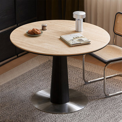 Burlywood&Black Round Sintered Stone Dining table