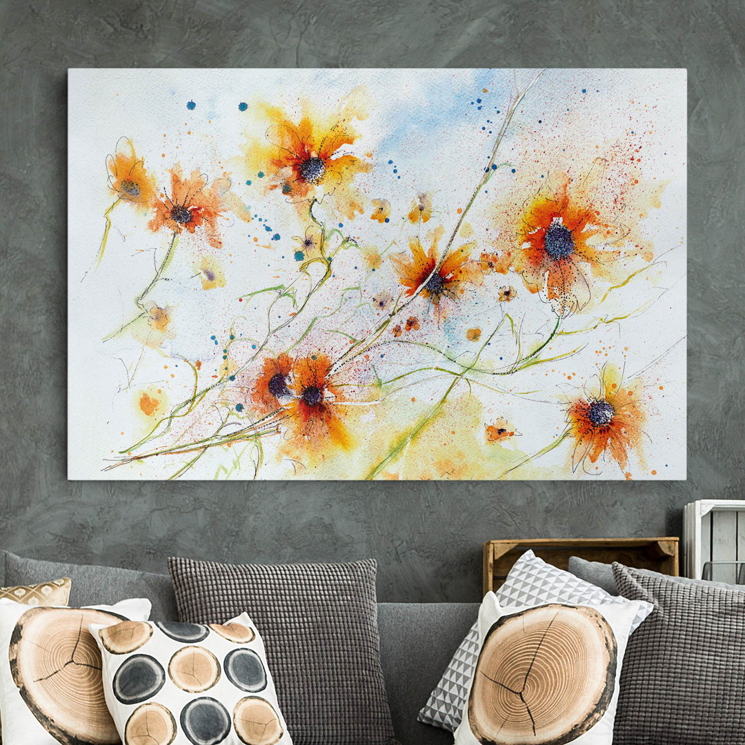 Leinwandbild Gemalte Blumen Aquarell