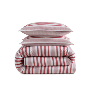 Tommy Hilfiger Mandalay Beach Stripe Cotton Reversible Red Duvet Cover Set