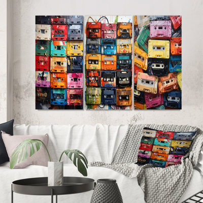 «Cassette Tapes Unwound Secrets», 3 pièces sur toile