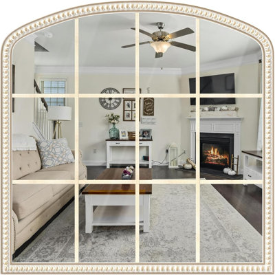 Miroirs arqués en bois de 36 po x 36 po pour le mur avec des ceintures de fenêtre, grand miroir décoratif de ferme pour le salon, le vestibule, le couloir, le foyer et la salle de bain