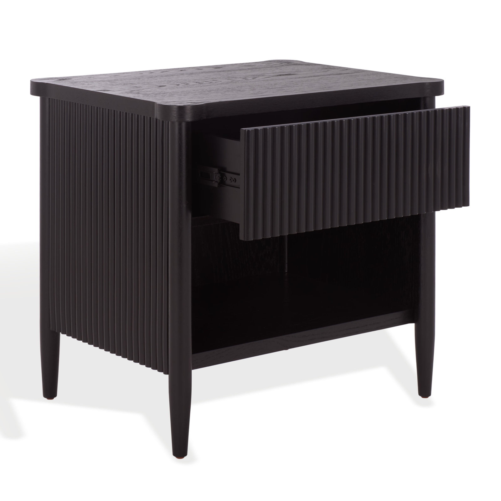 1-Drawer Reeded Nightstand, Black