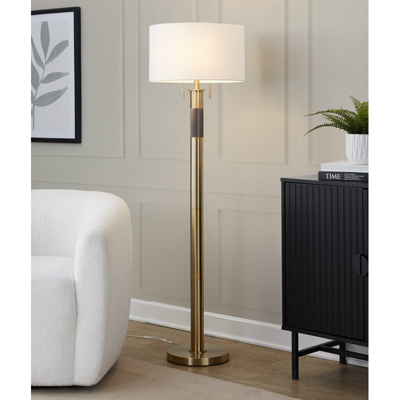 Trophy 62" Glam Floor Lamp In Gold Metal And White Linen Shade By 