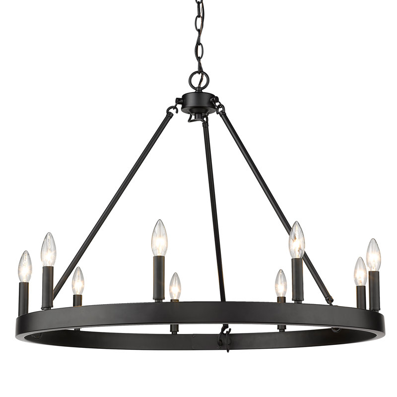 Emmalynn 9-Light Dimmable Wagon Wheel Chandelier, Matte Black