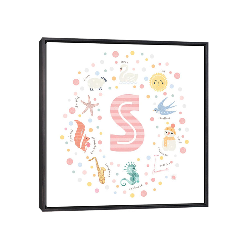 Lettre S - impression d'art graphique, H 26 po x l 26 po x P 1,5 po, Pas de tapis, Toile avec cadre noir patiné