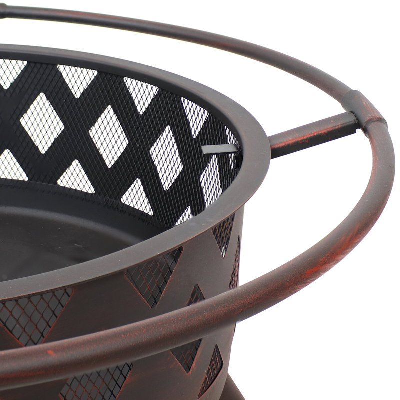 Bronze 30-Inch Crossweave Wood-Burning Fire Pit with Screen and Poker