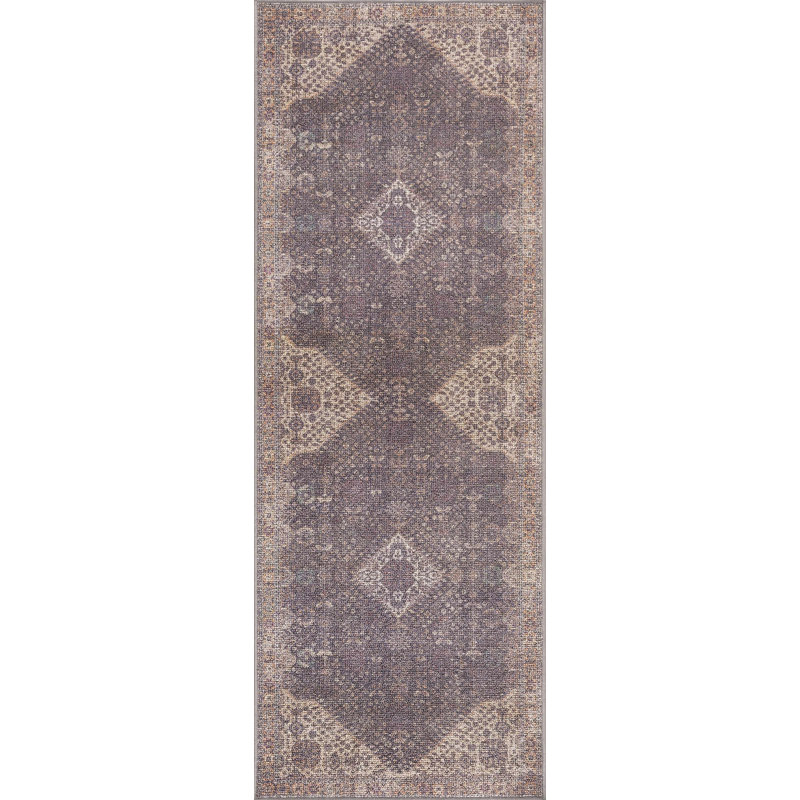 Seok Traditional Machine Washable Medium Gray/Beige/Brown Area Rug, Runner 2'7" x 4'