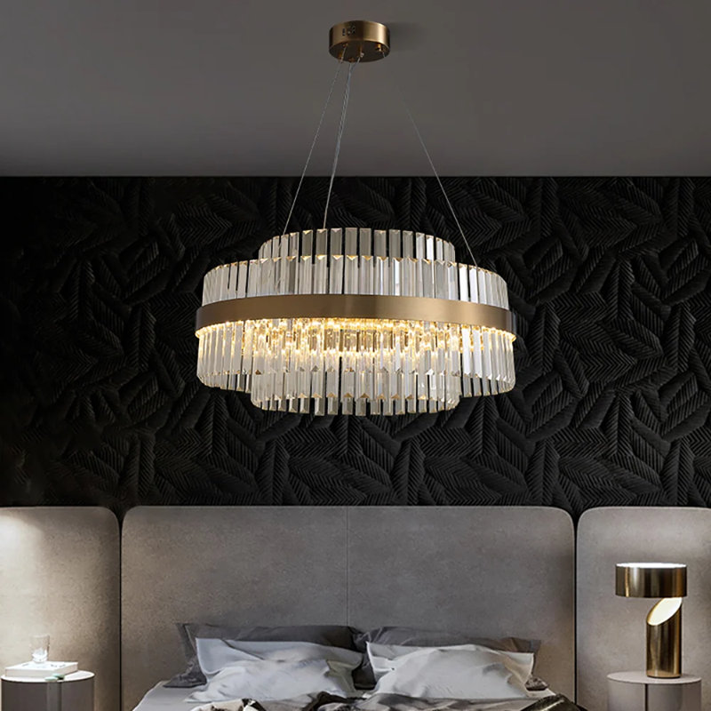 Modern Tiered Crystal LED Chandelier in Brass Light