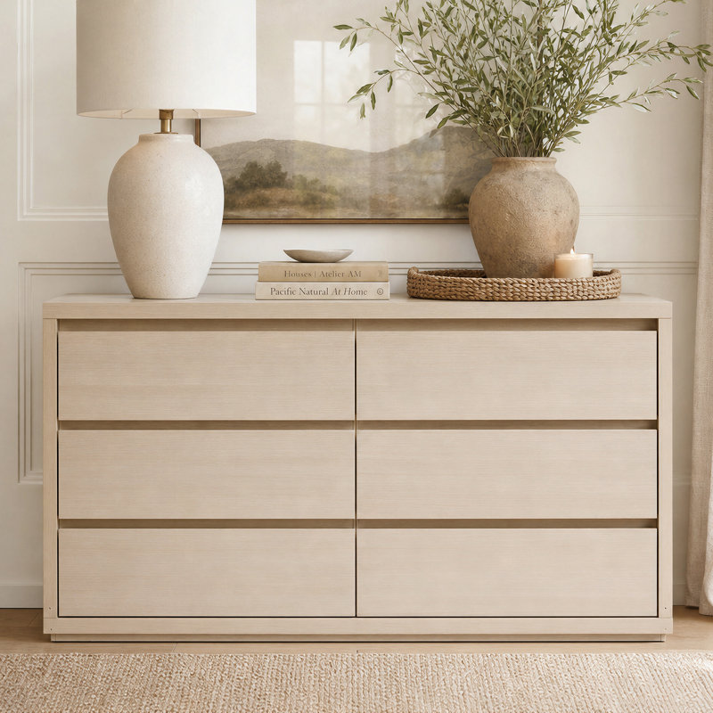 Commode 6 tiroirs Fere, Ivoire blanc