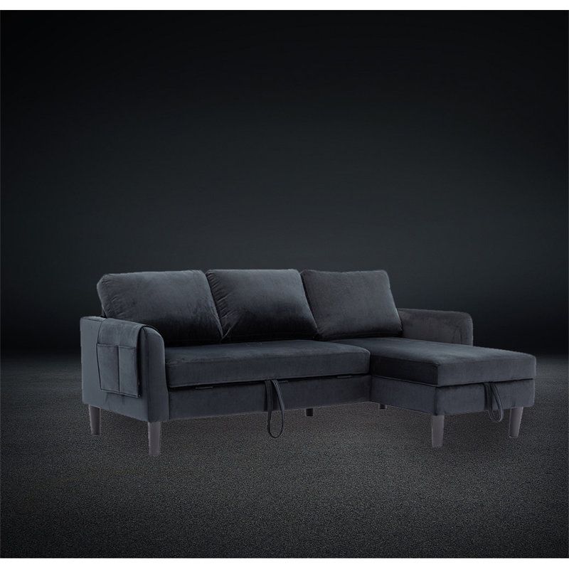 Canapé-lit à accoudoirs carrés 72,4 po Kianie, Mélange de polyester noir