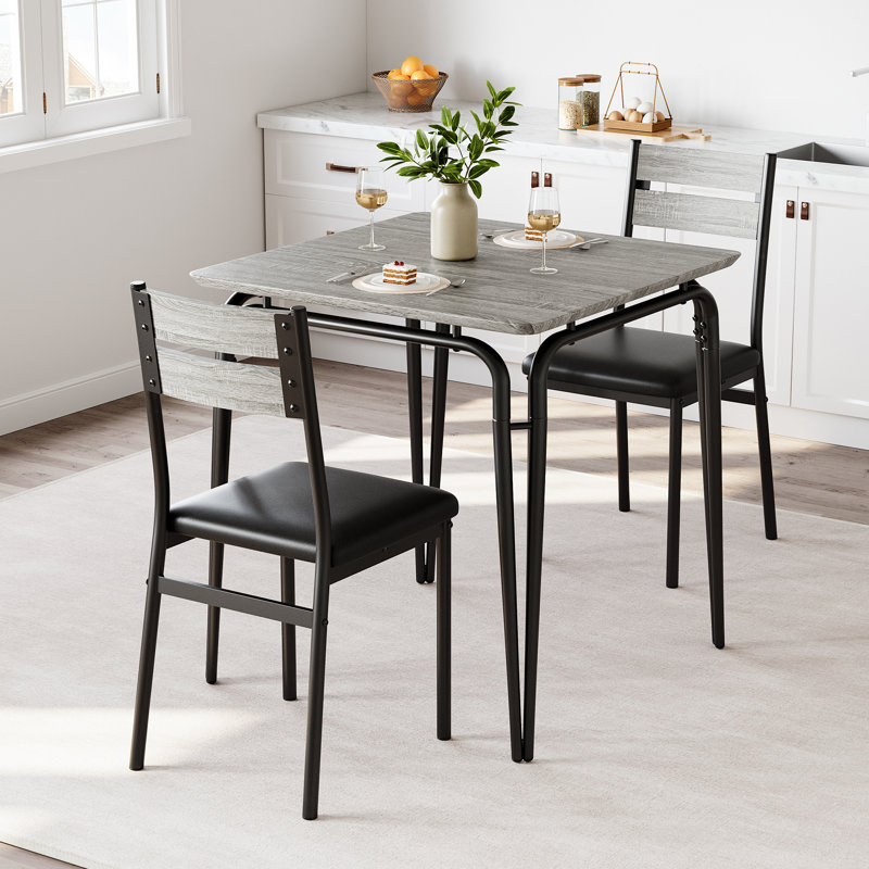 Cineraria Solid Wood Solid Wood Top Four Leg Dining Set, Gray, Black/Gray, 3