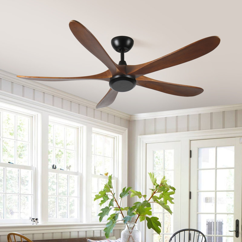 Ventilateur de plafond en bois 62 pouces sans lumière avec télécommande, ventilateur de plafond à profil bas sans lumière, moteur CC réversible silencieux avec minuterie