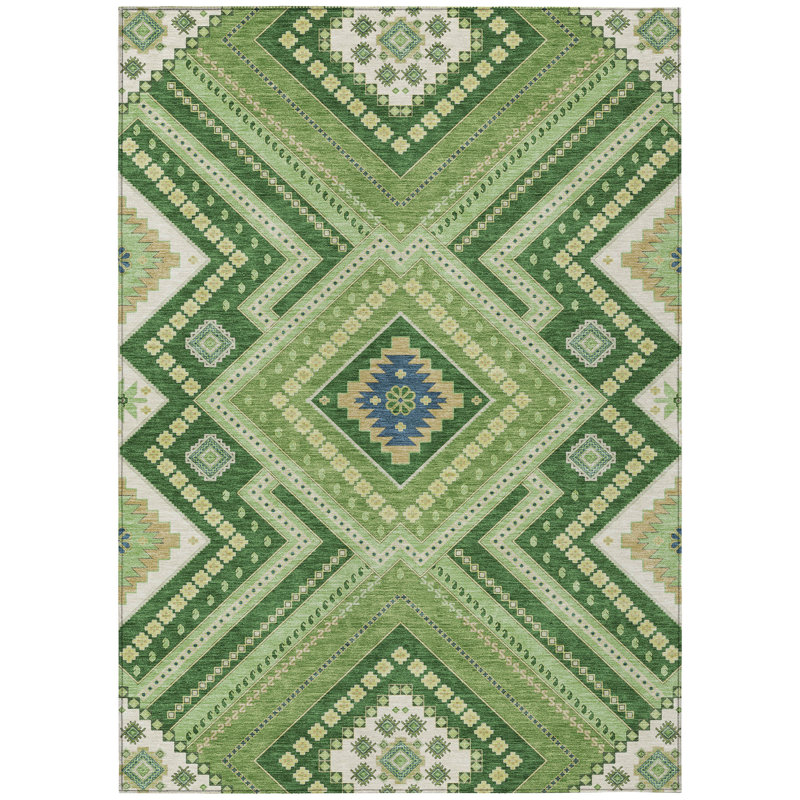 Solene Green Washable Indoor-Outdoor Rug - , 3' x 5'