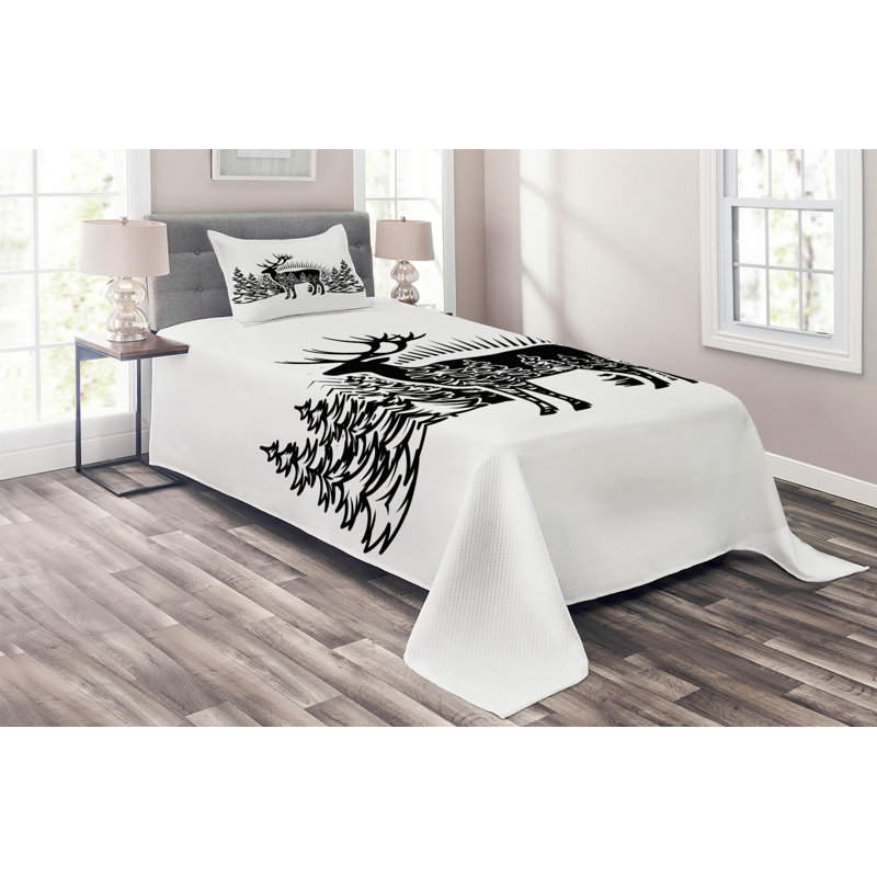 Deer Rustic Polyester Coverlet, Twin Bedspread + 1 Sham