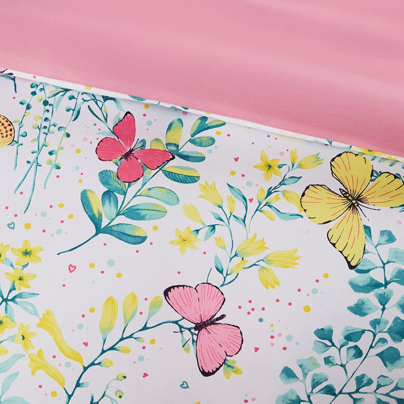 Ensemble d'édredon 4 pièces Ysolde Butterfly Dreams pour enfants, Édredon double et 3 pièces supplémentaires, Rose