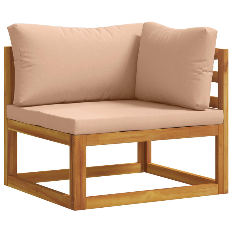 Canapé d'angle modulaire avec coussins 100 % polyester, en acacia massif, Canapé d’angle, Beige