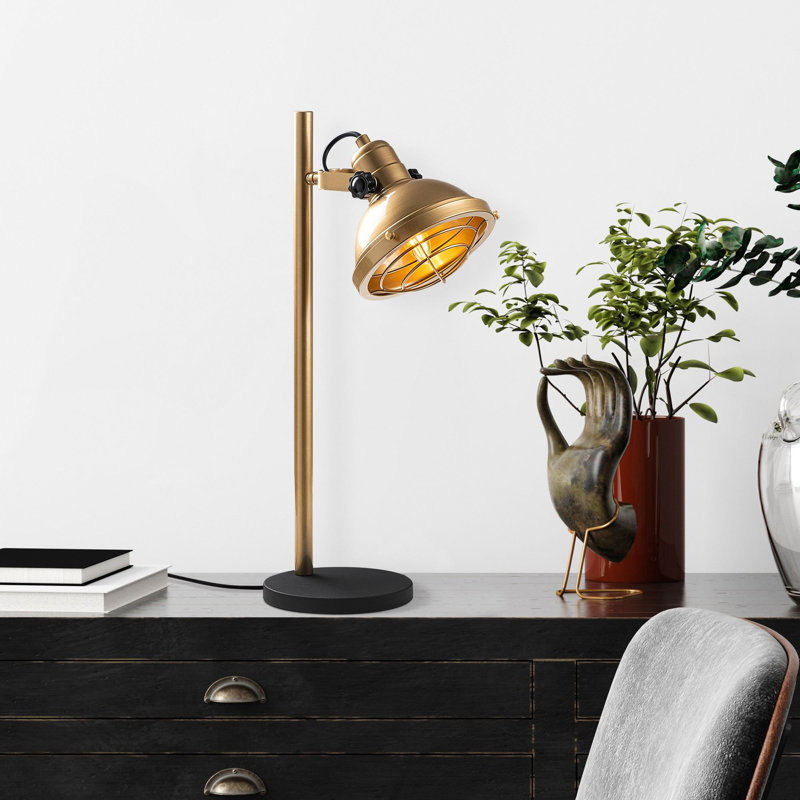 Industrial Metal Table Lamp, Gold Finish, 11.0 x 7.1 x 22.8 inches | Base Plate Ø7.1 x 0.8 inches | On/Off Switch on 78.7-inch Cable | E14 Socket, Max 40W (Bulb Not Included) | Stylish Lighting for Home & Office Decor