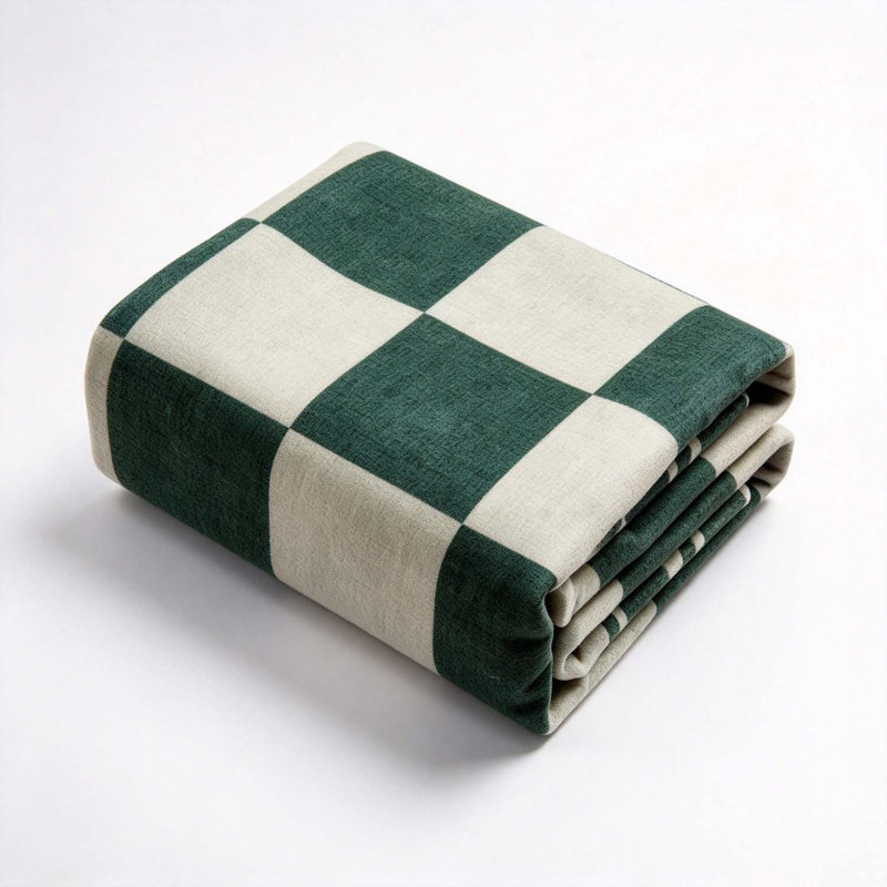 Tapis de Noël à carreaux avec bordure ondulée festonnée, Green, 5*7ft