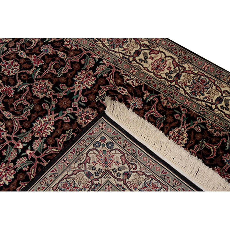 Tapis noir et ivoire de haute qualité noué à la main