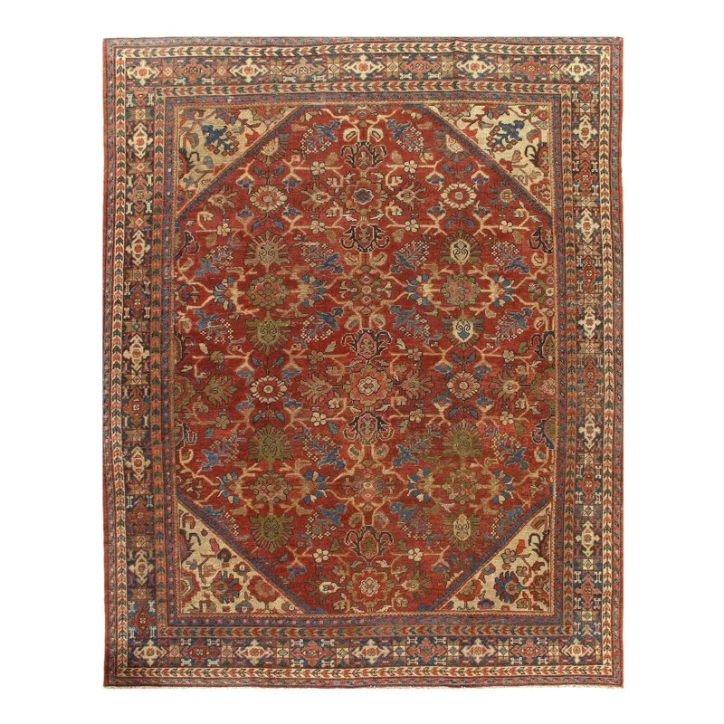 Tapis oriental rouille / beige en laine / coton fait à la main 9 pi 6 po x 12 pi 6 po Wynand