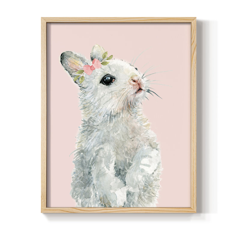 Lapin habillé, reproduction encadrée - bois massif, Naturel, H 15 po x l 12 po