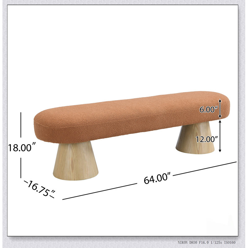 Banc de salle à manger rembourré polyvalent avec pieds en bois robustes, orange 64 L, capacité de 300 LBS pour des utilisations multiples