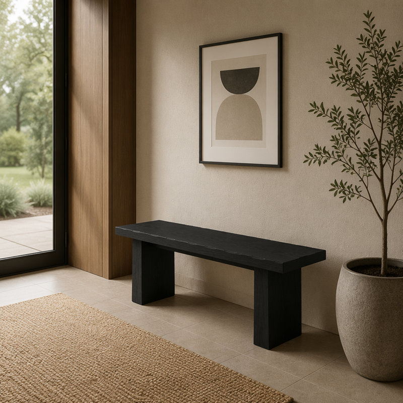 Banc d'entrée en bois robuste pour la salle à manger ou la chambre à coucher avec un design minimaliste moderne., Noir, Noir