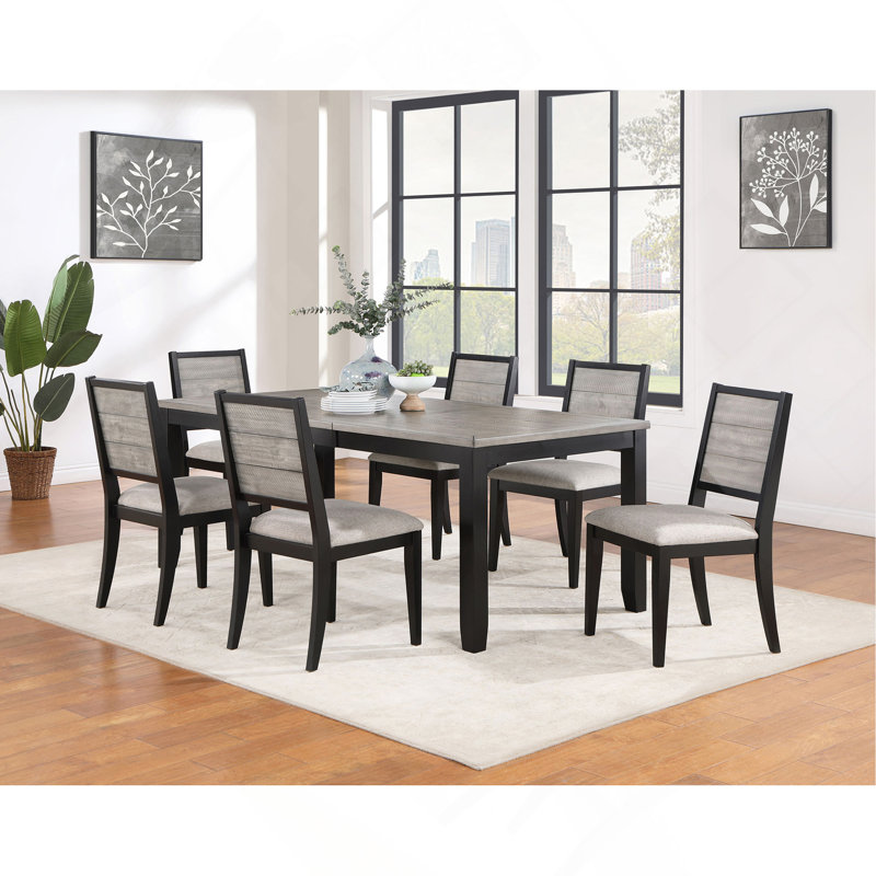 Ensemble de table de salle à manger 7 pièces gris et noir, 7 pièces : table, 6 chaises