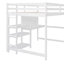 Lit mezzanine double avec finition blanche et tablettes, bureau, bureau. Cadre en bois de pin. Maximisez l'espace dans les espaces de vie. Polyvalent pour de multiples utilisations. Aucun sommier tapissier requis. L 79,5 po x l 57 po x H 65 po. 350 lb-118035487-118035486