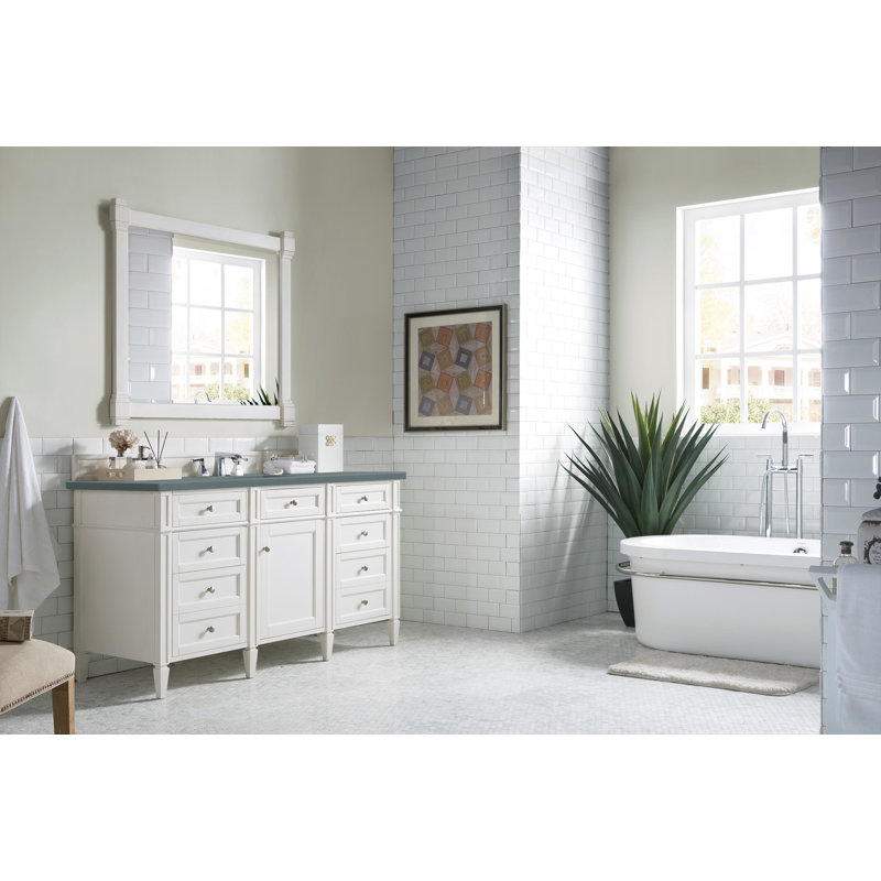 Meuble-lavabo simple 60 po Dussault, Pierre de savon anthracite, Blanc brillant, 8 po