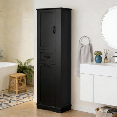 Tall Bathroom Storage Cabinet With Adjustable Shelves And Laundry Hamper