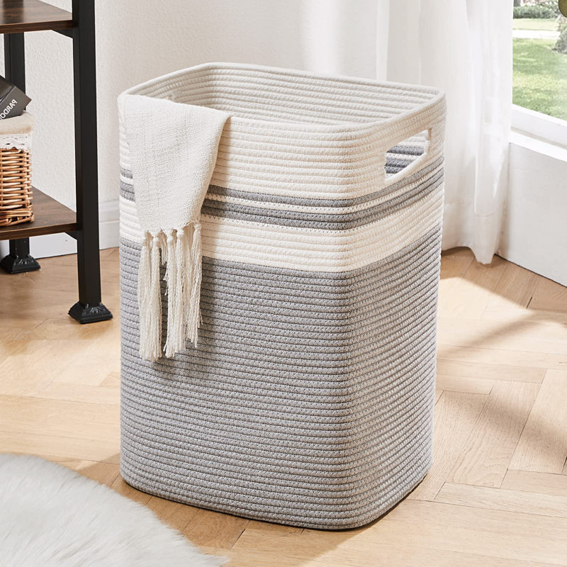 Modern Gray Cotton Laundry Hamper