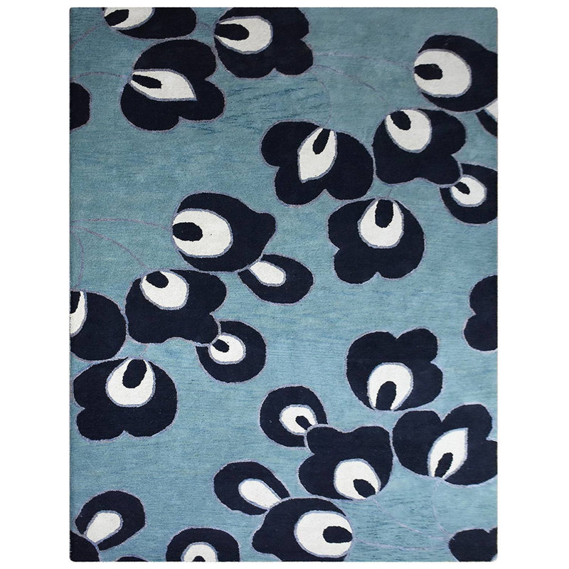 Hand Tufted Wool Eco-Friendly Area Rugs - 3' x 5', Rectangle, Blue Color, Floral Modern Design, High Pile Thick Handmade Anti Skid Area Rugs for Living Room, Bed Room