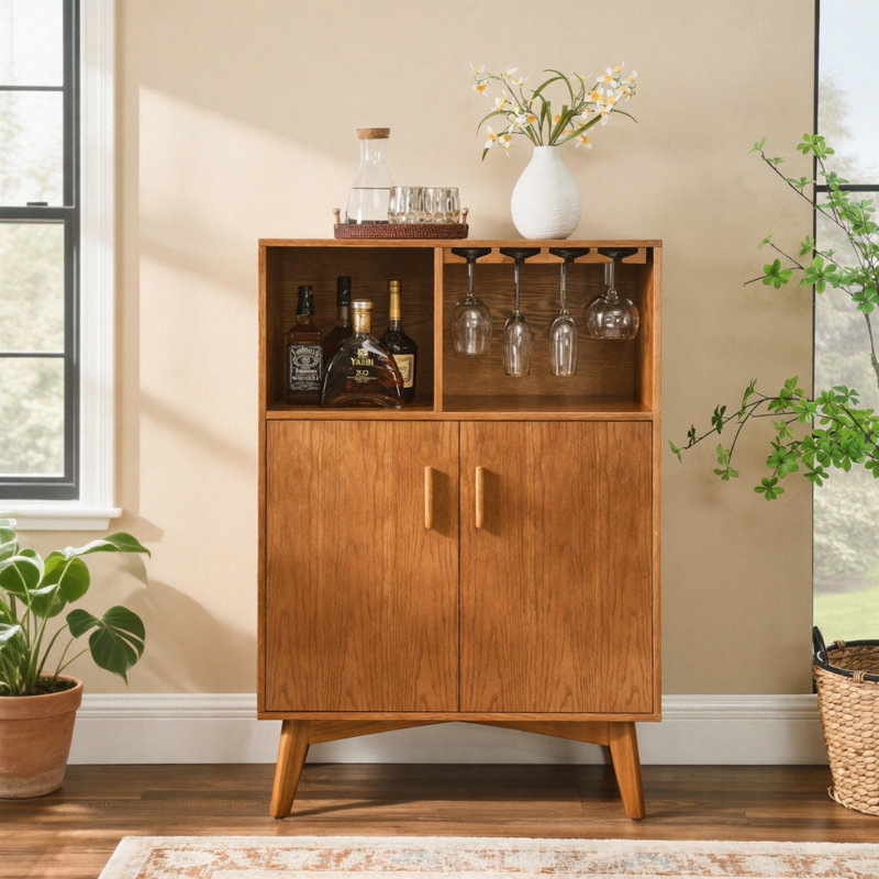 Armoire à vin rétro en bois avec porte-bouteilles et porte-bouteilles