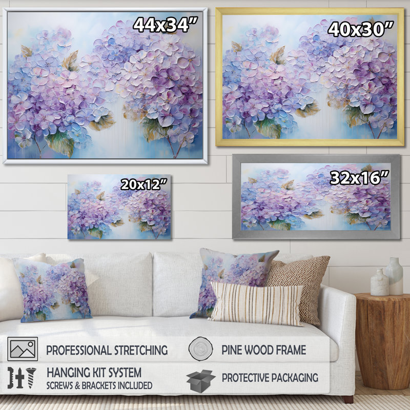 Fleurs d'hirangées mauves paradisiaques I - champ de fleurs, art mural, H 16 po x l 32 po x P 1 po, Cadre flottant blanc