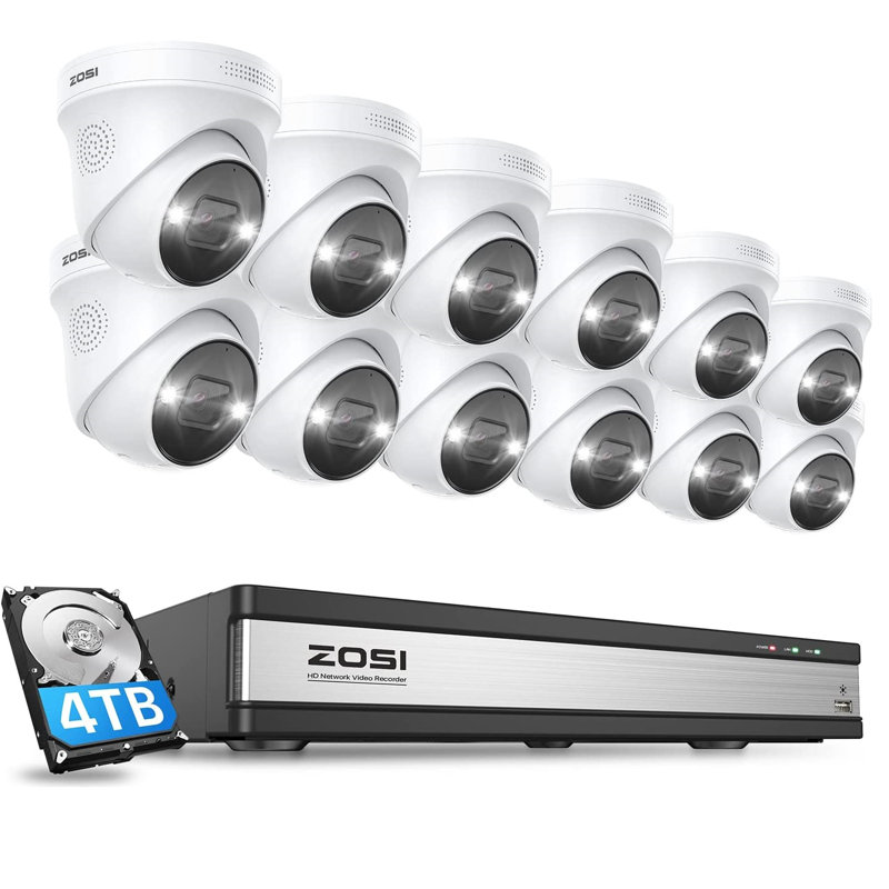 16CH 4K PoE NVR Security Camera System with 4TB HDD, 12pcs 4K Outdoor Spotlight Cameras, 2-Way Talk